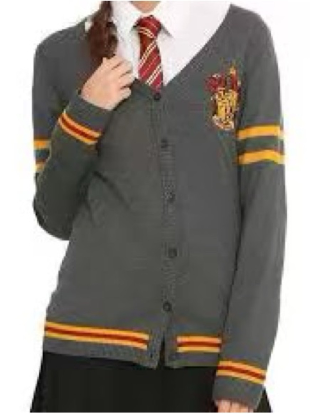Warner Bros. Gray Cardigan with Gold and Red Gryffindor Crest